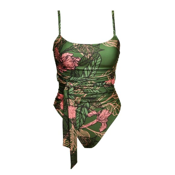 New Free People Hutch Zenna Floral Print One-Piece Swimsuit Ruched Belted Tie - Picture 4 of 15